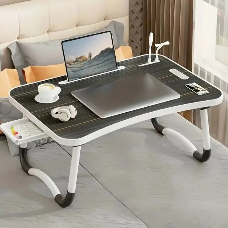 Folding Table with Cup Holder, Lightweight Bed Desk for Laptop - Perfect Space Saver! - DonoHome