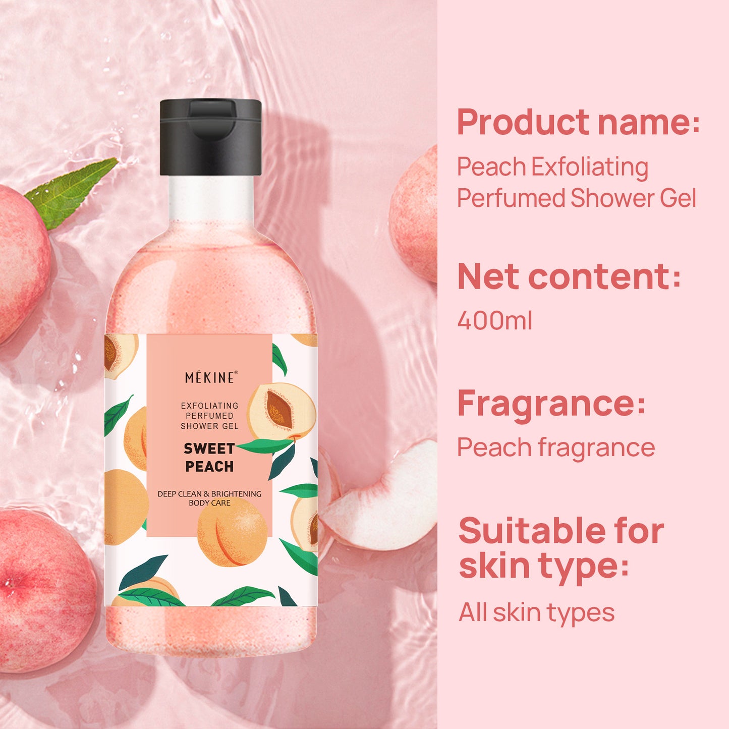 Peach Shower Gel – Exfoliating Perfumed Body Wash with Sweet Peach Scent, Deep Clean & Brightening