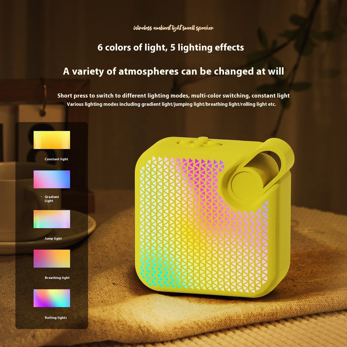 Portable Wireless Bluetooth Speaker, Compact Desktop Audio with LED Lights