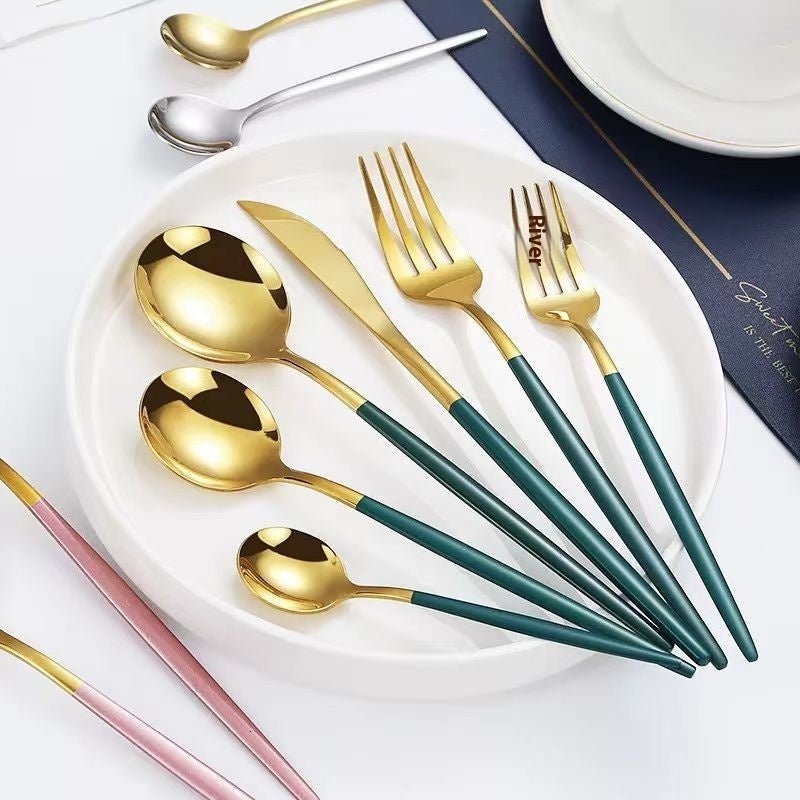 Modern Portugal 304 Stainless Steel Cutlery Set – Golden Knife, Fork & Spoon Flatware Collection