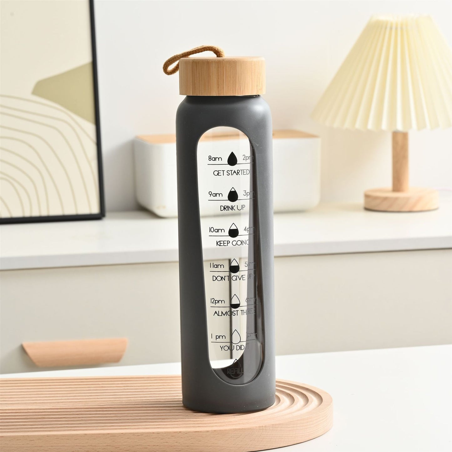 Large Capacity Portable Glass Water Bottle with Time Marker