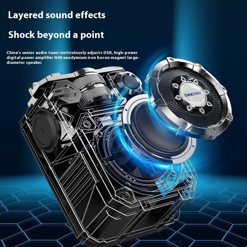 Portable Bluetooth Speaker with Futuristic Mechanical Design, USB Charging