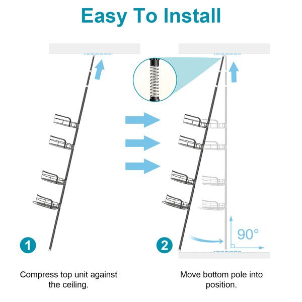 Corner Shower Caddy Tension Pole – 4-Tier Adjustable Rust-Free Bathroom Organizer Shelf
