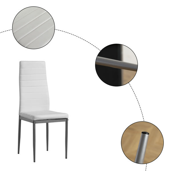 Set of 4 PU Leather Dining Chairs – Modern High-Back, Metal Legs (White)