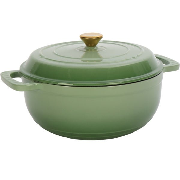 6QT Enamel Cast Iron Dutch Oven, Gradient Green, with Silicone Handles