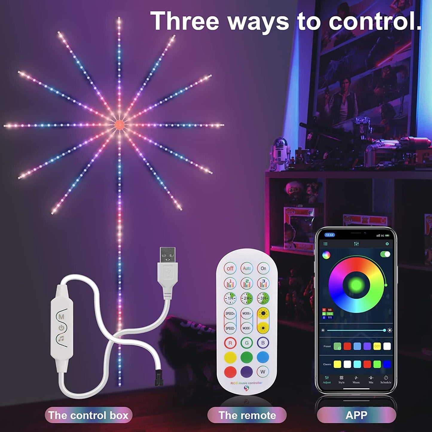LED Firework Strip Lights with Music Sync & Remote Control for Parties & Room Decor