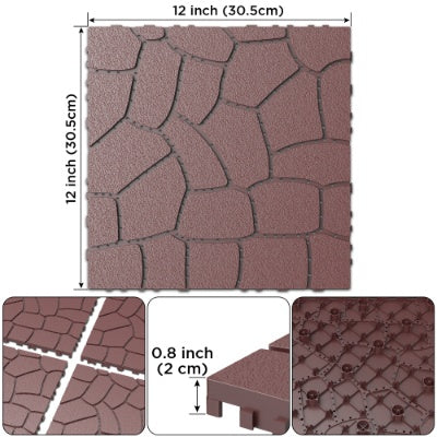 44 Pack Plastic Interlocking Deck Tiles – 12"x12" Waterproof Outdoor Patio Flooring for Balcony, Poolside & Backyard (Red Brown)