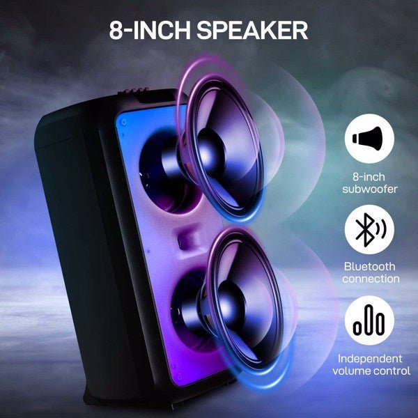40W Portable Party Speaker with Bluetooth, LED Light Rhythm, Remote Control & Dual Microphones