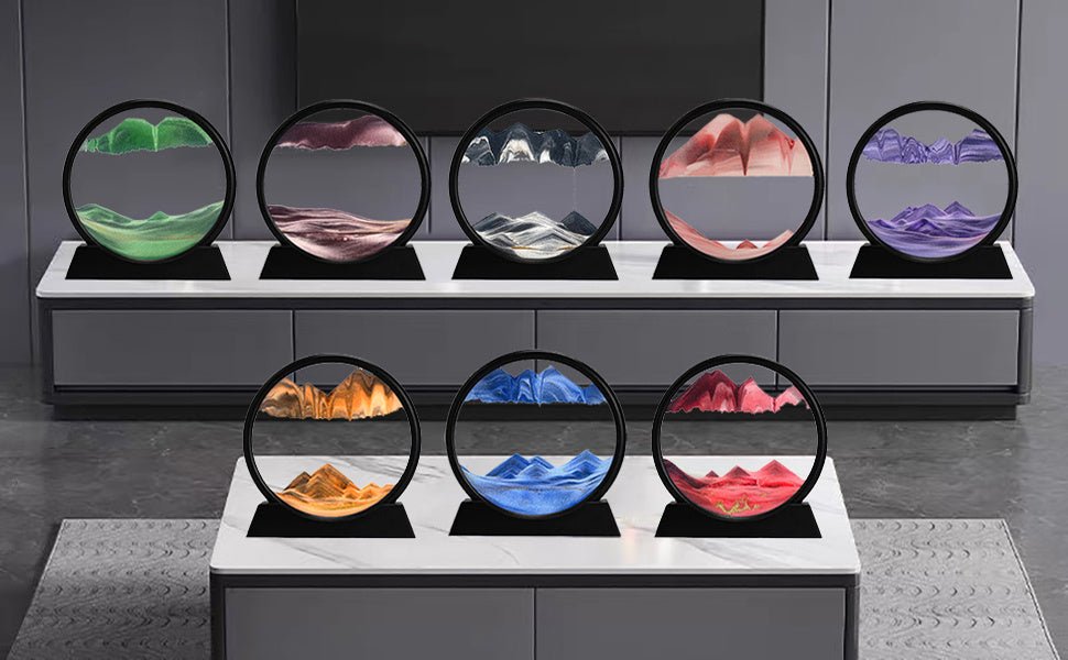 3D Moving Sand Art Picture Round Glass Sandscape Liquid Motion Flowing Sand Painting Desk Relaxing Decor - DonoHome