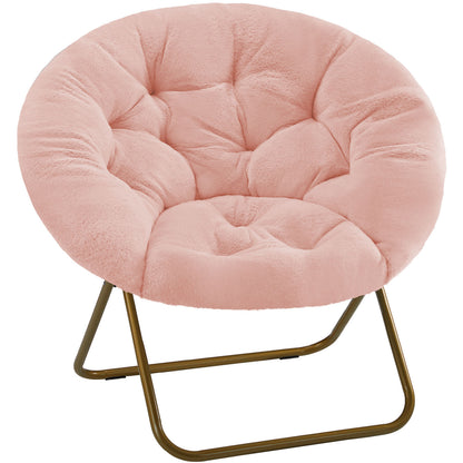 Faux Fur Saucer Chair – Cozy Round Accent Chair (White/Gray/Pink)