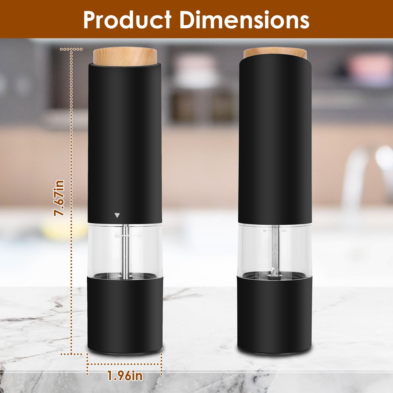 Electric Salt and Pepper Grinder Set with Adjustable Coarseness - One Hand Operation - DonoHome