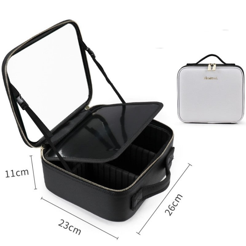 Portable LED Makeup Organizer Box with Adjustable Lighted Mirror