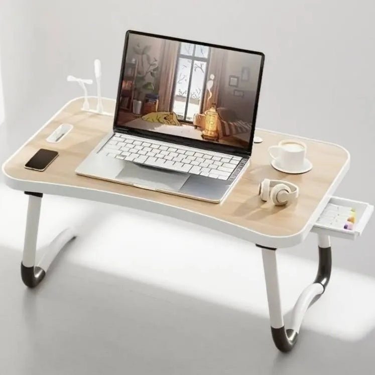 Folding Table with Cup Holder, Lightweight Bed Desk for Laptop - Perfect Space Saver! - DonoHome