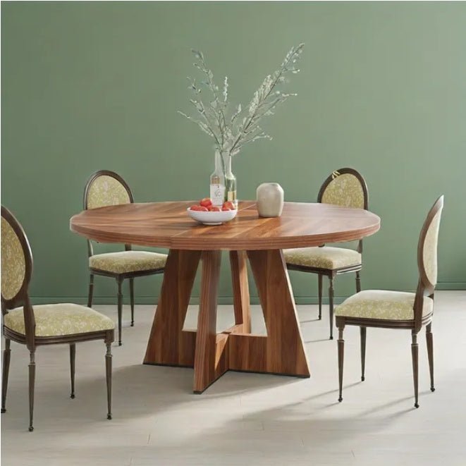 Modern Round Wood Dining Table with Cross Base, Kitchen Furniture