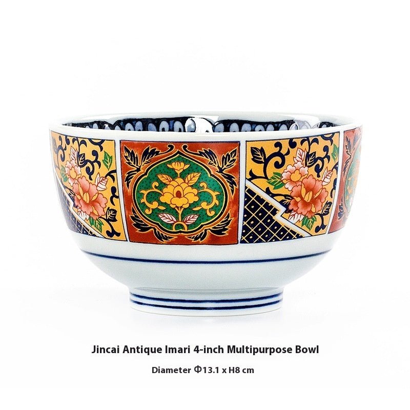 Retro Japanese Peony Pattern Ceramic Rice Bowls – Traditional Tableware for Home Dining