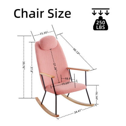 Modern Upholstered Rocking Chair with Headrest & Armrests – Living Room/Bedroom (Pink)