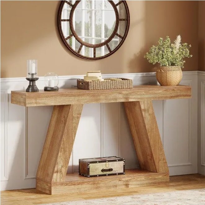 Rustic 55" Console Table: Industrial Wooden Sofa Table with Storage - Entryway, Hallway, Living Room - DonoHome