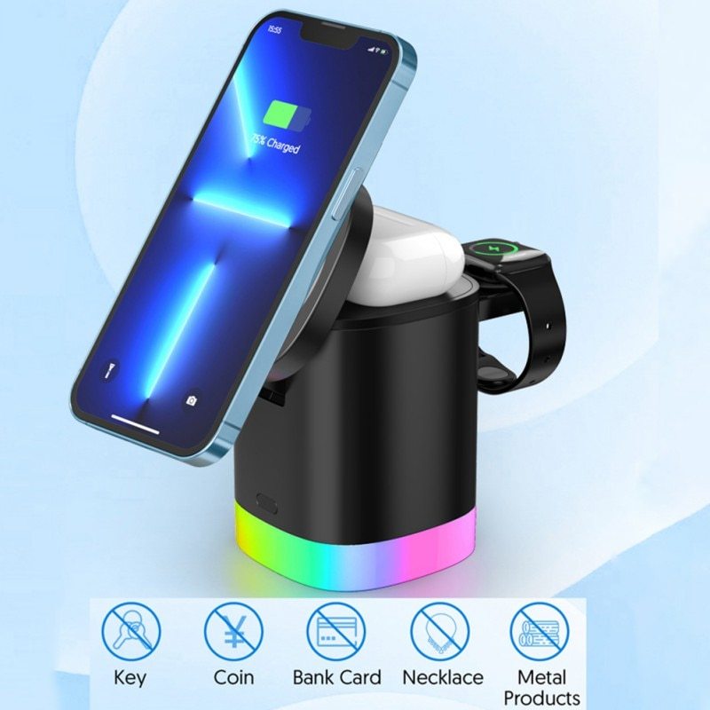 3-in-1 Magnetic Wireless Fast Charger with RGB Ambient Light