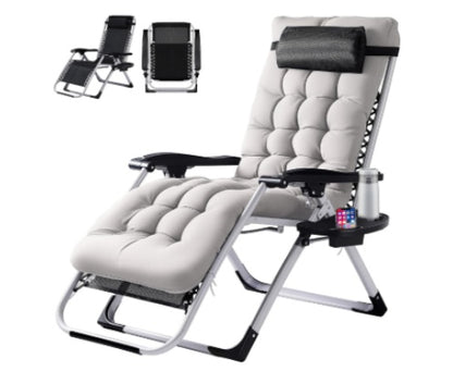 Zero Gravity Reclining Camping Lounge Chair w/ Cup Holder Tray & Removable Cushion (Black/Grey)