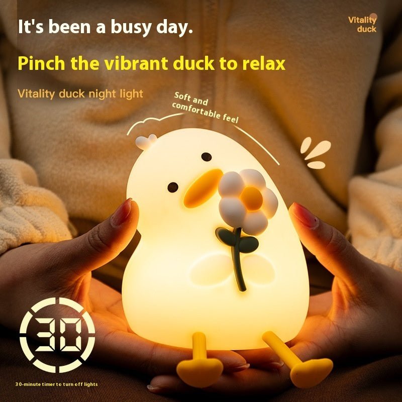 Cute Duck Night Light with Flower, USB Rechargeable Bedside Lamp for Kids & Bedroom Decor