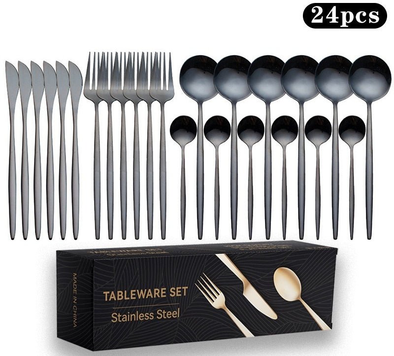 Stainless Steel 24-Piece Flatware Set – Titanium-Plated Knife, Fork & Spoon Gift Box
