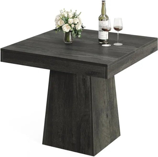 Modern Square Dining Table, Dark Wood Pedestal Base, for Kitchen & Dining