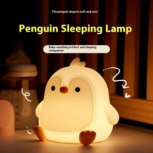 Cute Baby Penguin Silicone Night Light, Rechargeable Tap Control Bedside Lamp for Kids & Nursery