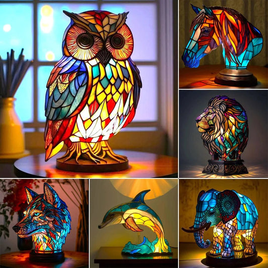 Stained Glass Style Animal Desk Lamp, Vintage Decorative Table Light