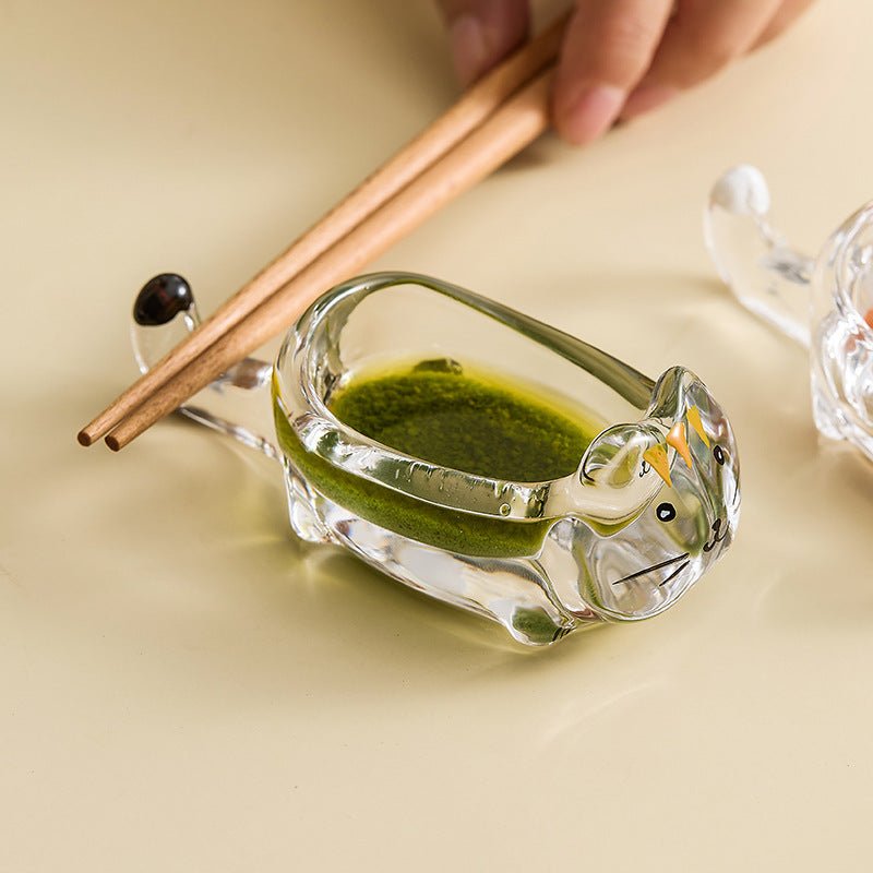 Cute Cat Crystal Glass Soy Sauce Dish for Sushi and Condiments
