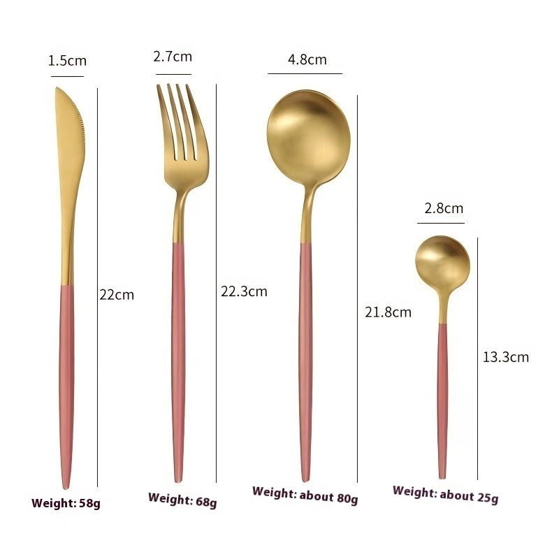 Modern Portugal 304 Stainless Steel Cutlery Set – Golden Knife, Fork & Spoon Flatware Collection