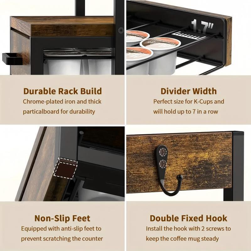 Coffee Maker Storage Rack with Cup Holder and K-Cup Drawer, Sturdy Countertop Organizer for Kitchen and Office