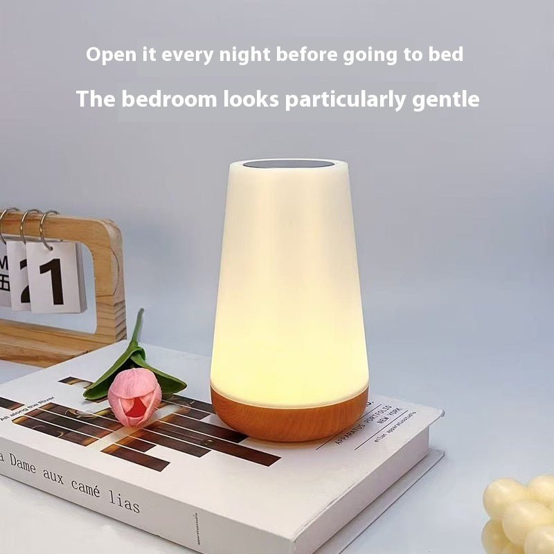 Creative Wood Grain Rechargeable Touch Lamp with Remote Control, Modern Bedside Lighting