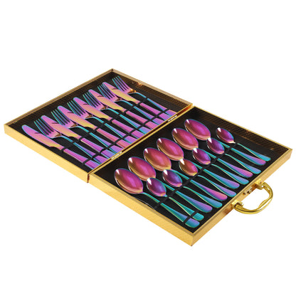 24-Piece Stainless Steel Flatware Set in Gift Case (Black/Matte Black/Colorful/Gold/Silver/Rose Gold)