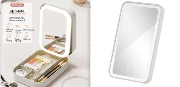 Portable LED Makeup Organizer Box with Adjustable Lighted Mirror