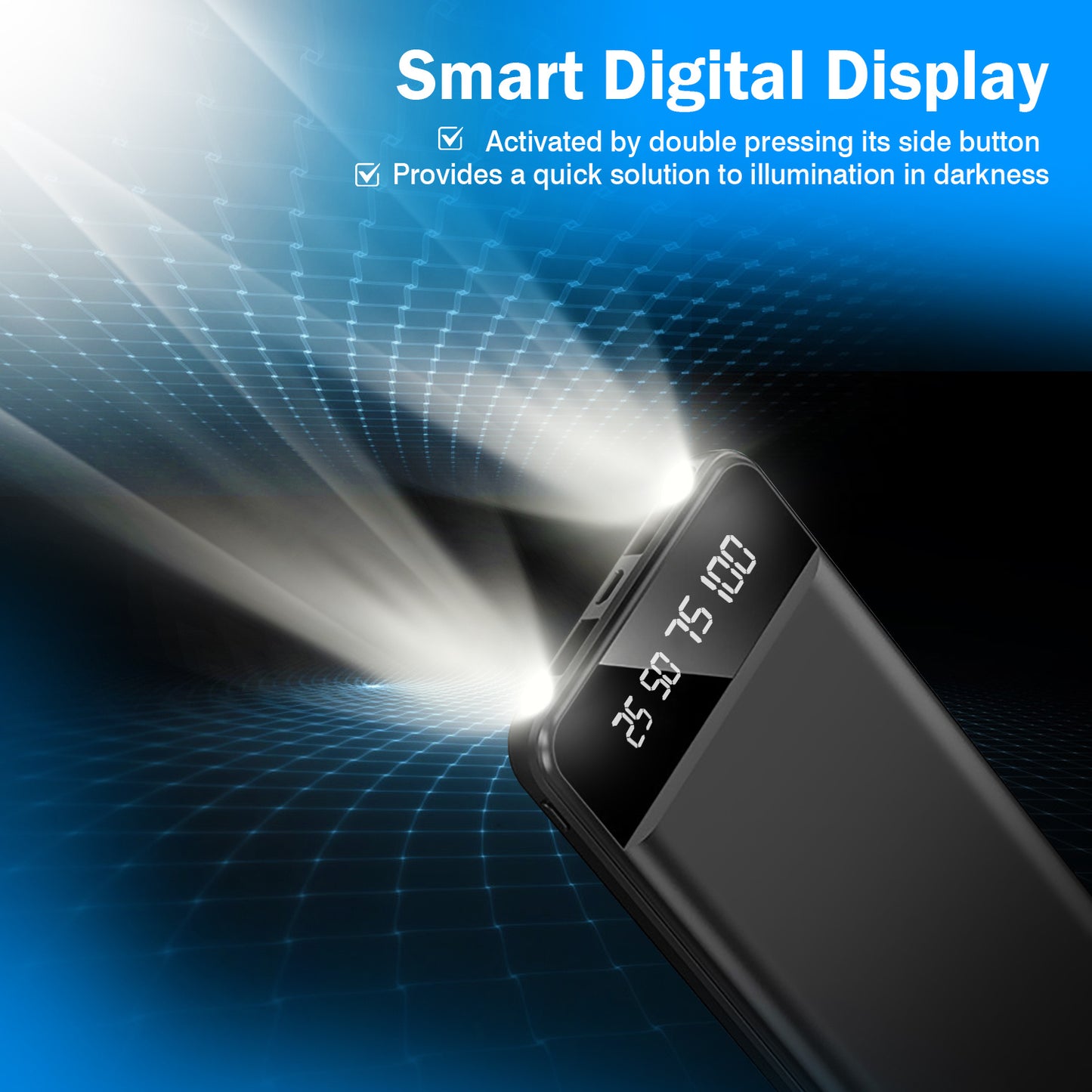 1Pc 10000mAh Power Bank Portable Ultra Slim Charger External Battery Pack With 2 USB Output Ports Charging Cable LED Flashlight Compatible With IOSPhone 15 And More