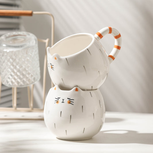 Rainy Cat Ceramic Mug – Cute Animal Shaped Drinking Cup with Tail Handle