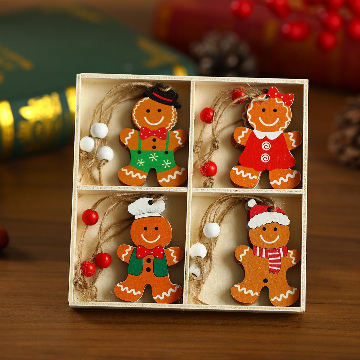 12 Pcs Wooden Christmas Ornament Set, Tree Pendants in a Gift Box