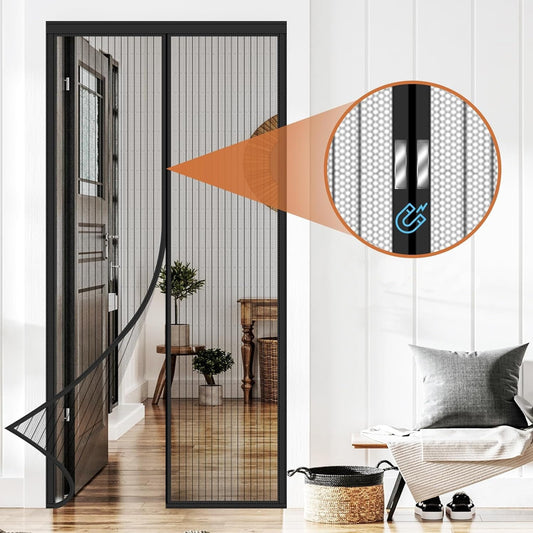 Magnetic Mesh Door Screen – Soft Curtain with Velcro & Pushpins for Insect Protection