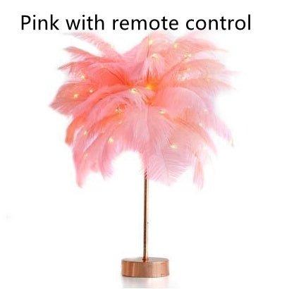 Decorative Feather Desk Lamp with Remote Control, USB & Battery Powered for Bedroom