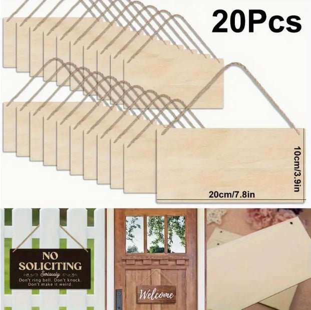 20Pcs DIY Wood Hanging Signs w/ Rope for Craft & Decor, Unfinished Poplar Plaques - DonoHome