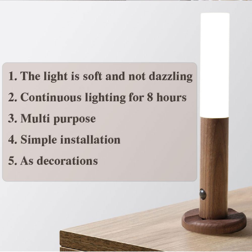 Magnetic Wood LED Night Light with PIR Motion Sensor, USB Charging