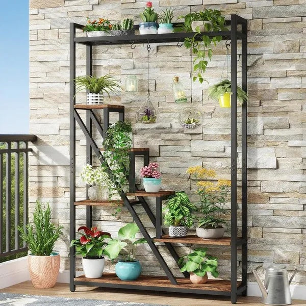 Multi-Tier Metal & Wood Plant Stand – Indoor & Outdoor Flower Pot Shelf Organizer