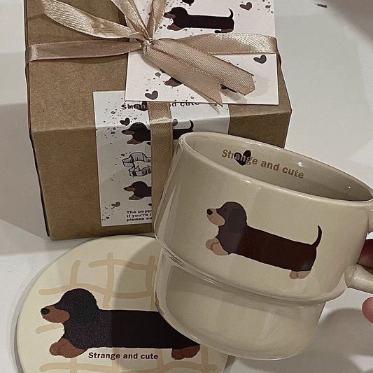 Stackable Ceramic Dachshund Mug with Cartoon Dog Print