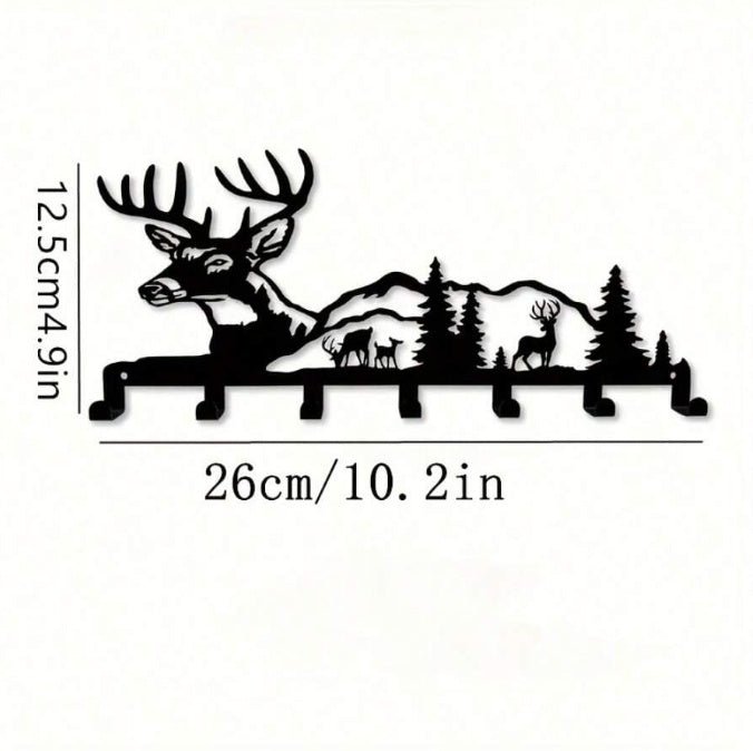 Deer And Forest Metal Key Hook - Nature-Themed Wall Organizer For Entryway Decor