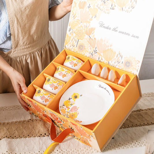 Floral Ceramic Dinnerware Gift Set – Bowls, Spoons & Plates in Decorative Box - DonoHome