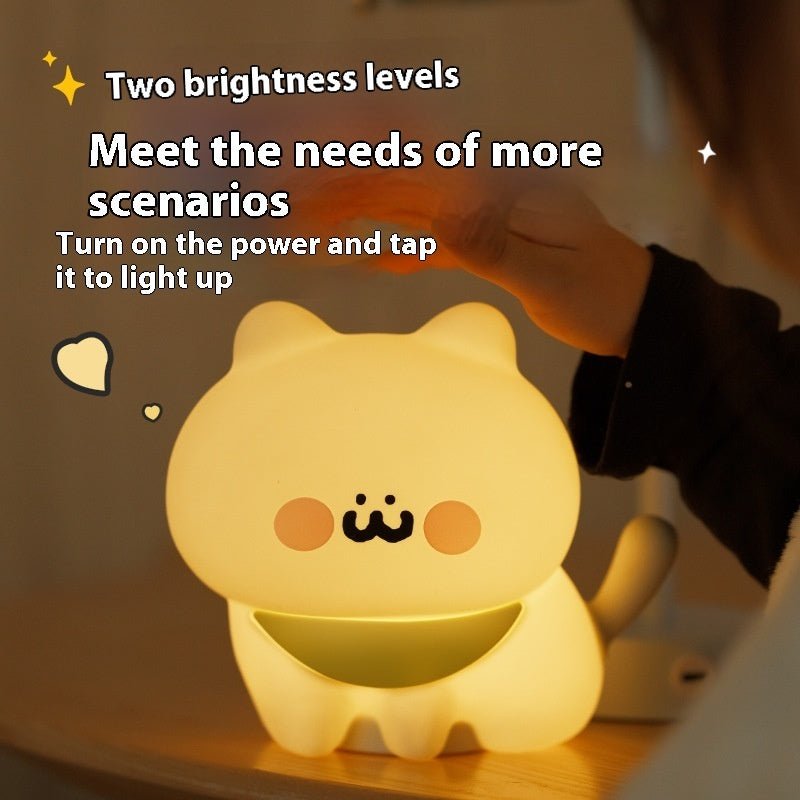 Cartoon Silicone Cat Night Light, Happy Kitten Bedside Mood Lamp for Bedroom & Kids Room Decoration