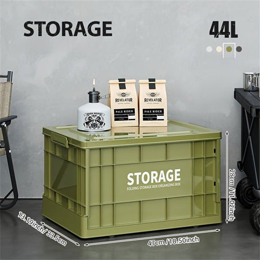 Industrial Style 44L Foldable Storage Box, Stackable Container, Light Green
