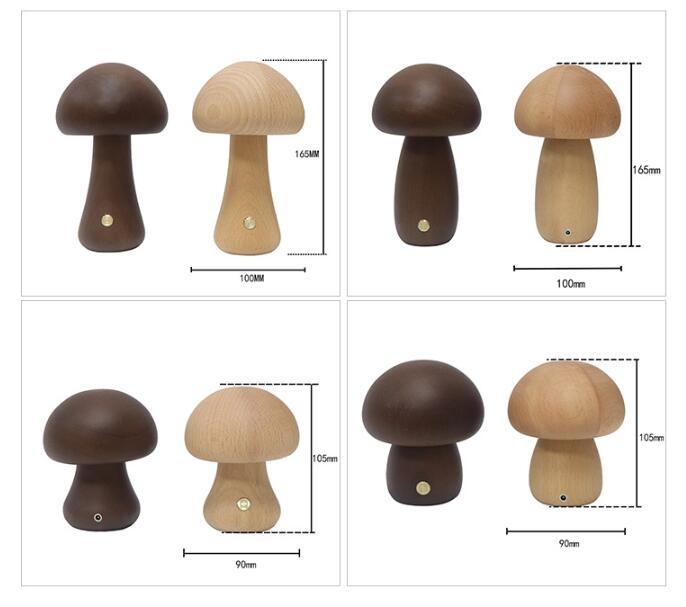 Wooden Mushroom LED Night Light, Touch-Activated Bedside Table Lamp