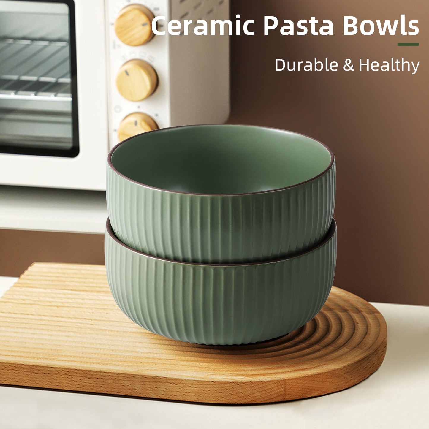 Set of 4 Ceramic Bowls – 46oz Large Serving Bowls for Cereal, Salad, Pasta, Soup & Dessert