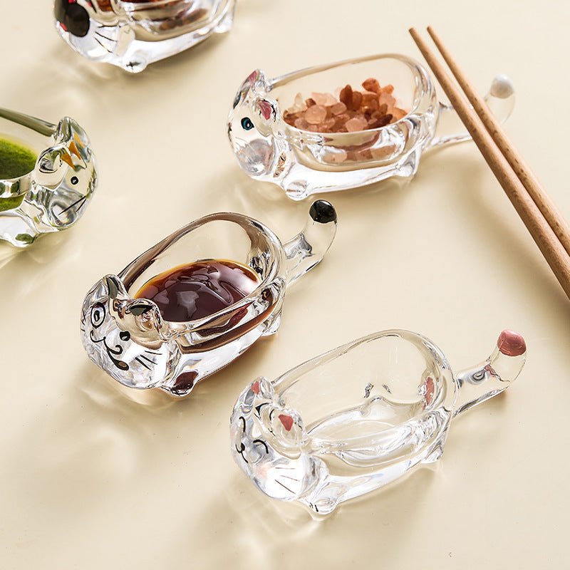 Cute Cat Crystal Glass Soy Sauce Dish for Sushi and Condiments